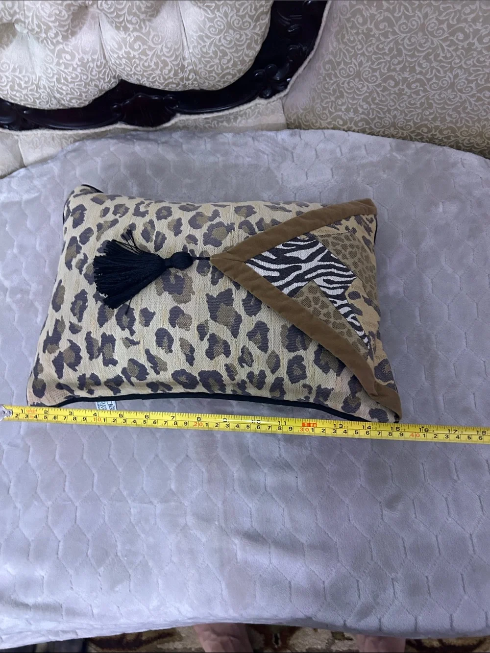 Animal-Print Accent Pillow with Black Tassel - Brown/Cream